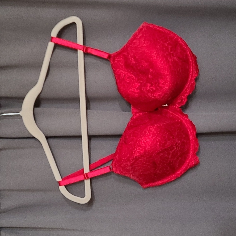 Smart & Sexy Womens Bra Red Lacy Lightly Padded Underwire Adjustable Sz 38DD GUC